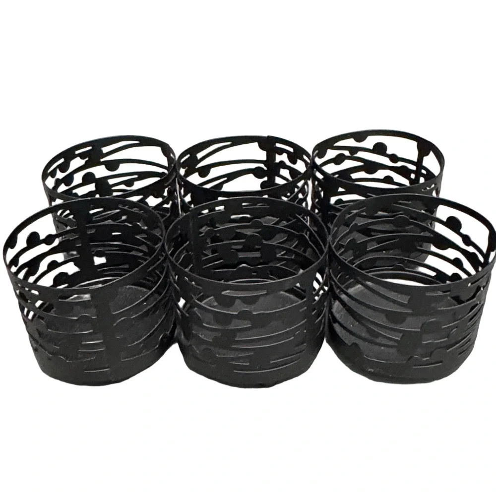 Set of Six Black Metal Votive Tealight Candle Holders